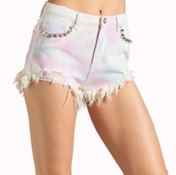 Unif candy pink tye dye distressed festival shorts - Picture 3 of 7